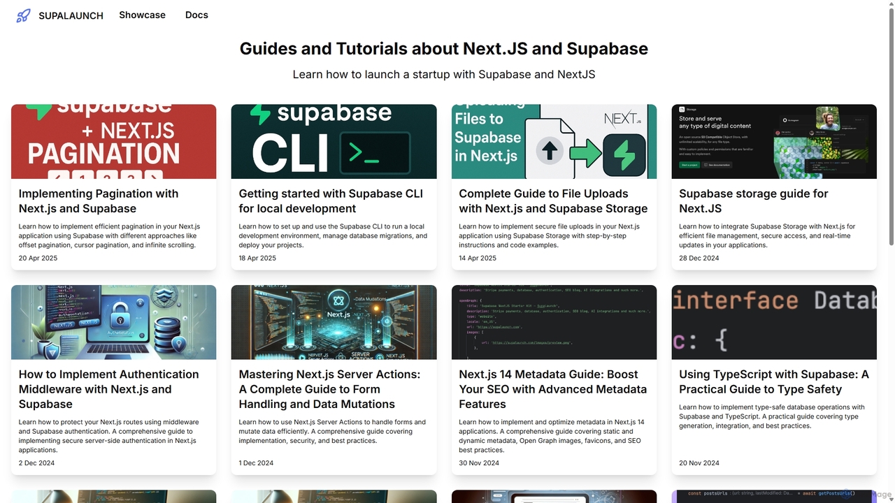 Guides and Tutorials about Next.JS and Supabase for SupaLaunch