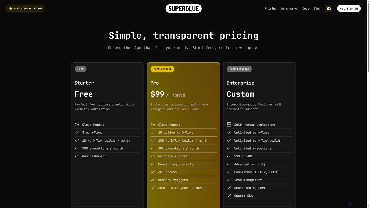 Pricing - superglue | Reliable Intent-to-Execution for Any API for Superglue