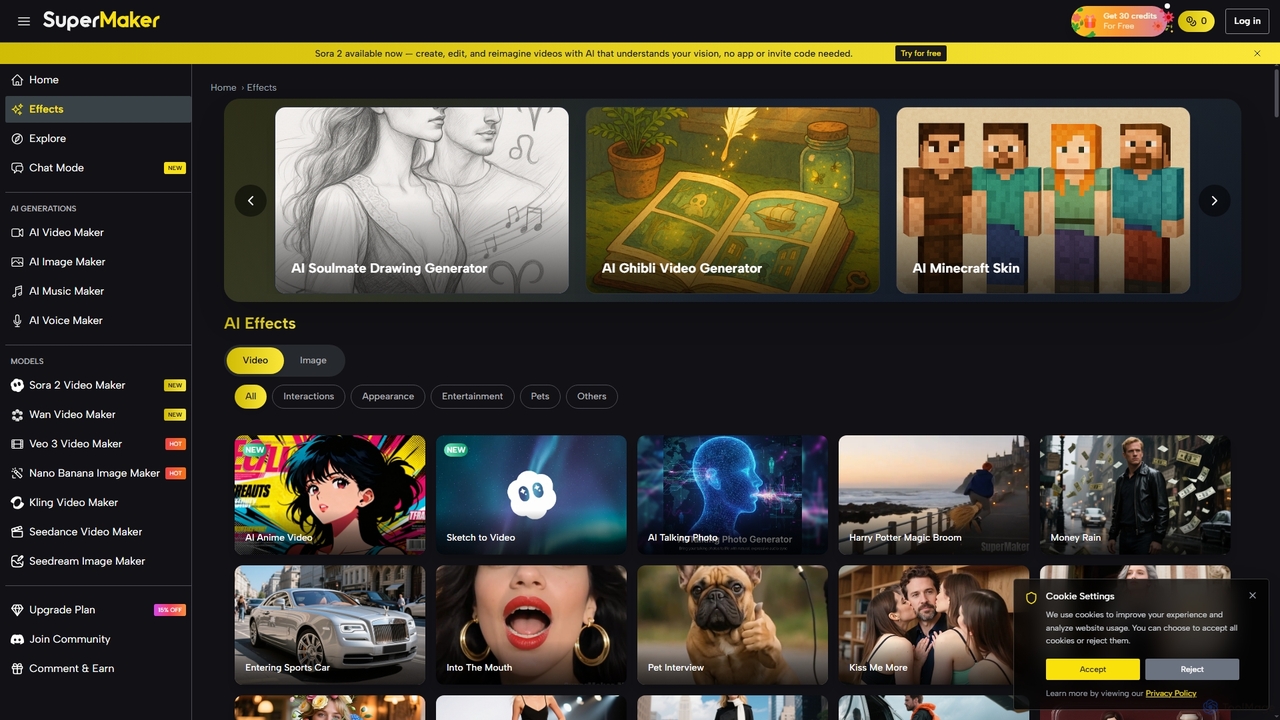 AI Effects Library: Free Professional Video & Image Effect Generator | SuperMaker AI for SuperMaker