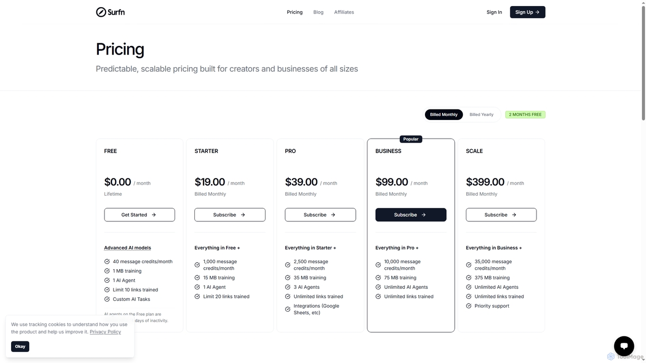 Pricing for Surfn