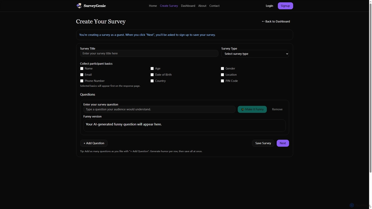 SurveyGenie - Create Engaging Surveys with AI Magic for SurveyGenie