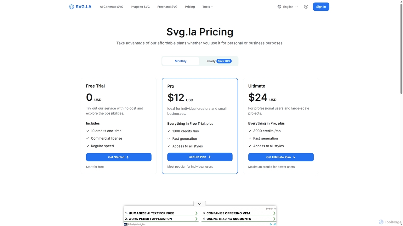 Svg.la Pricing for SVG.LA