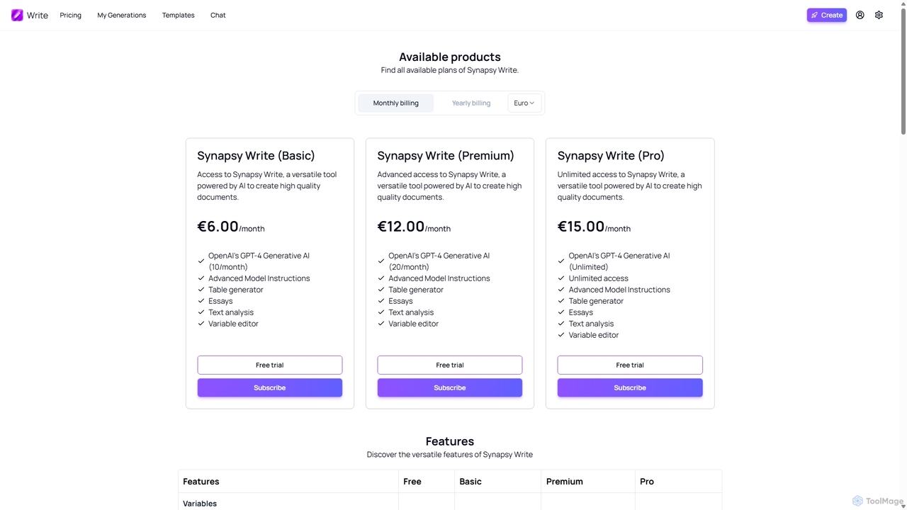 Pricing | Synapsy Write for Synapsy Write