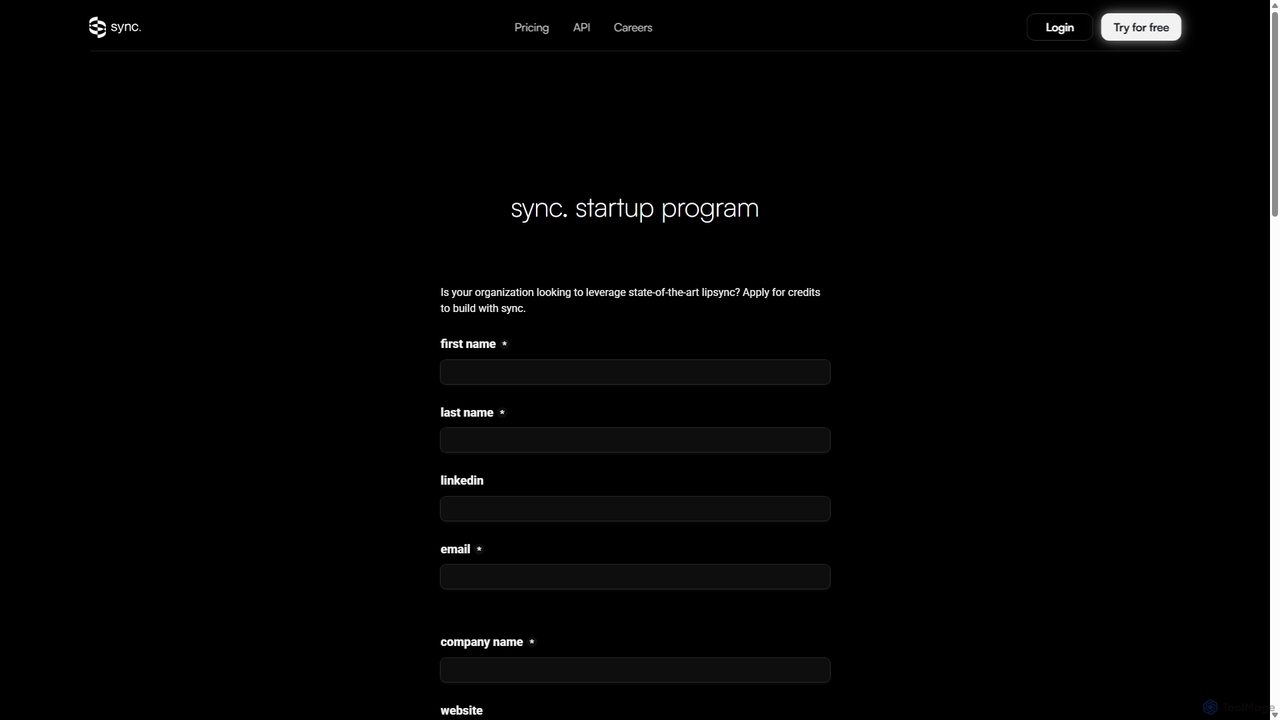 sync. startup program for Synclabs