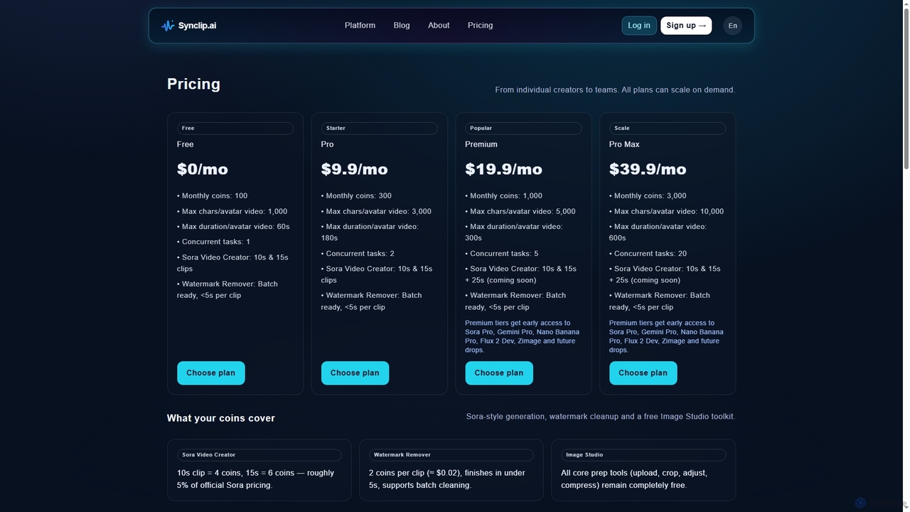 Pricing — Synclip AI Video Generator for Synclip