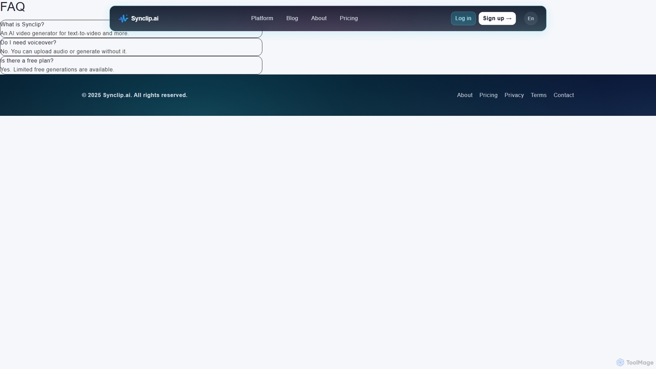 FAQ — Synclip AI Video Generator for Synclip