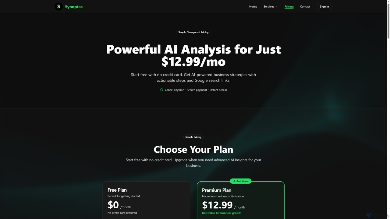 Pricing - AI Business Strategy Plans | Synoptas for Synoptas
