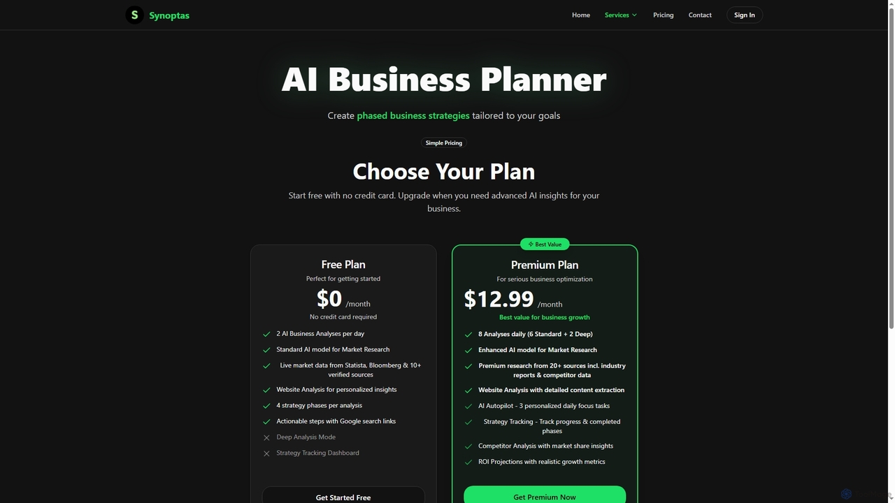 AI Business Planner - Strategic Business Planning for Synoptas