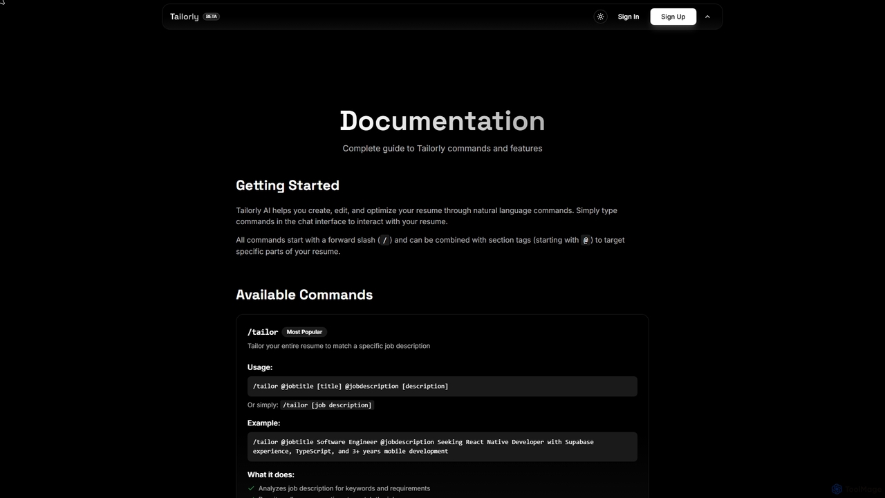 Documentation - Commands & Tutorials | Tailorly | Tailorly for Tailorly