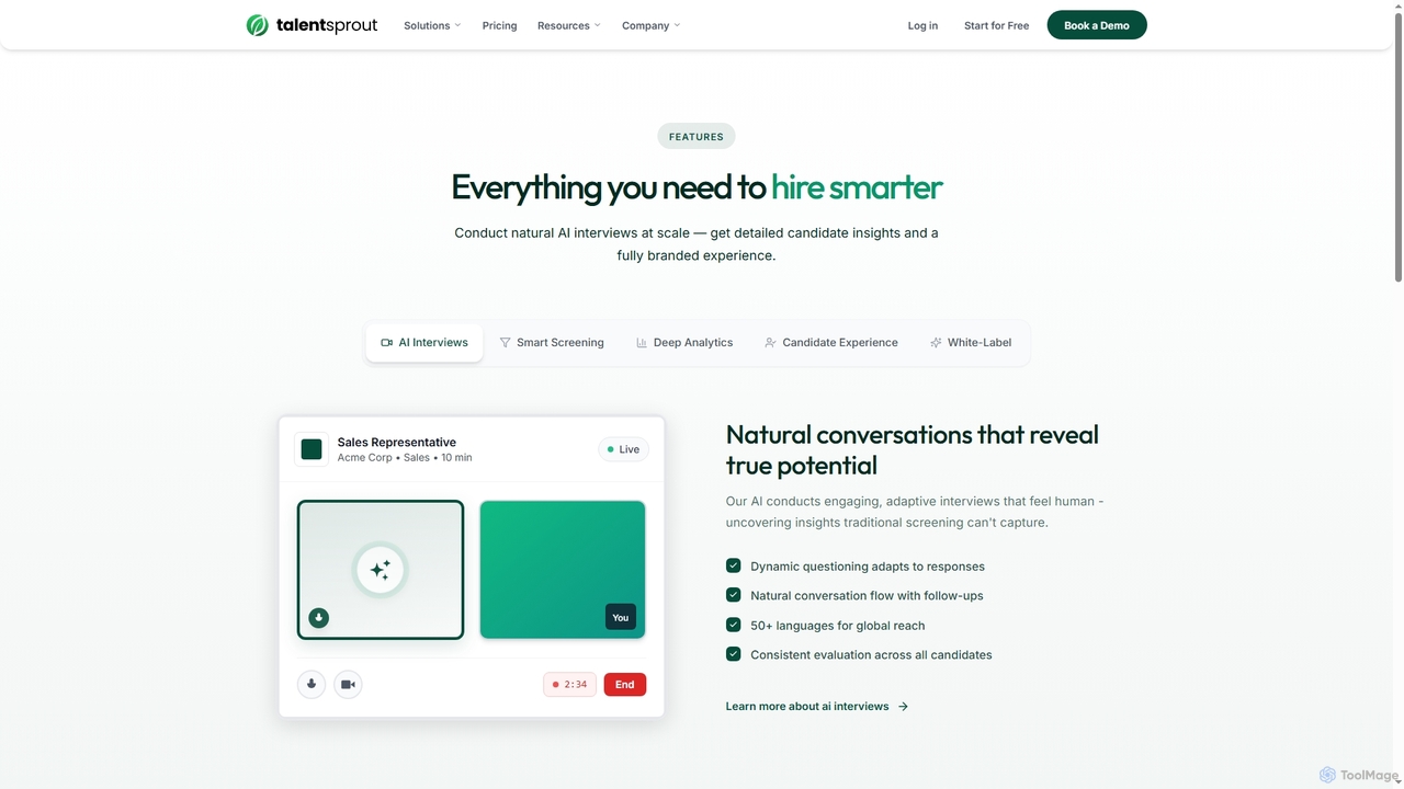 Features - AI Voice Interview Platform | TalentSprout | TalentSprout for TalentSprout