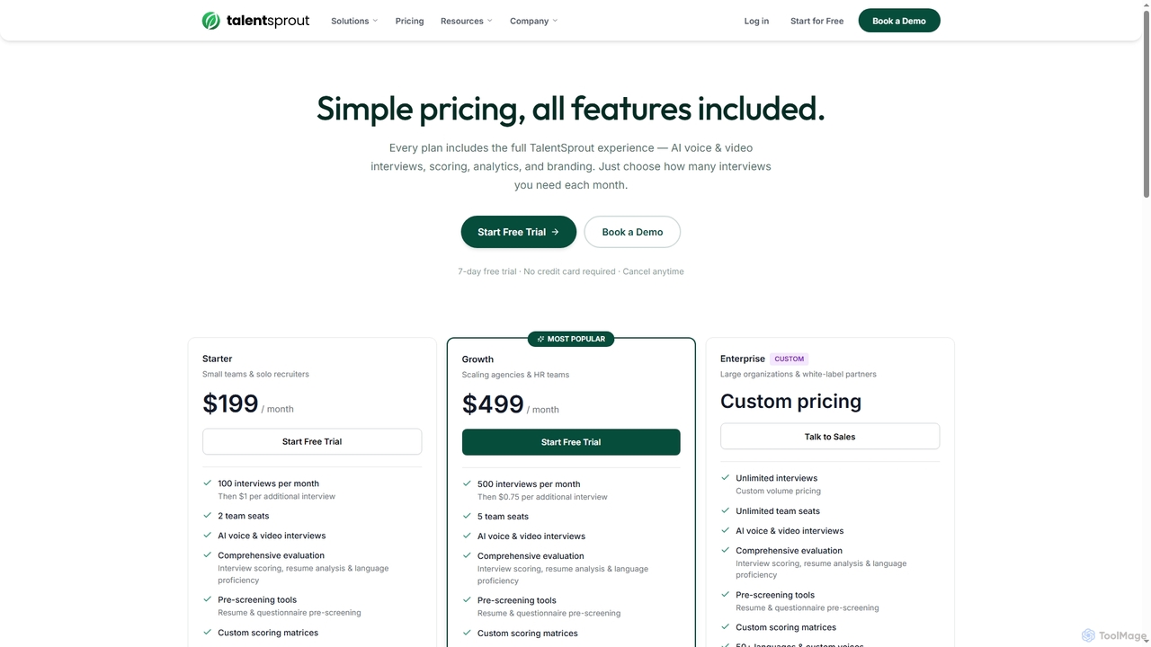 Pricing - TalentSprout | The #1 AI Recruiter for TalentSprout