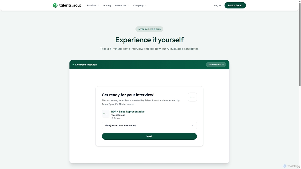 Try a Demo | Experience TalentSprout's AI Interviewer | TalentSprout for TalentSprout