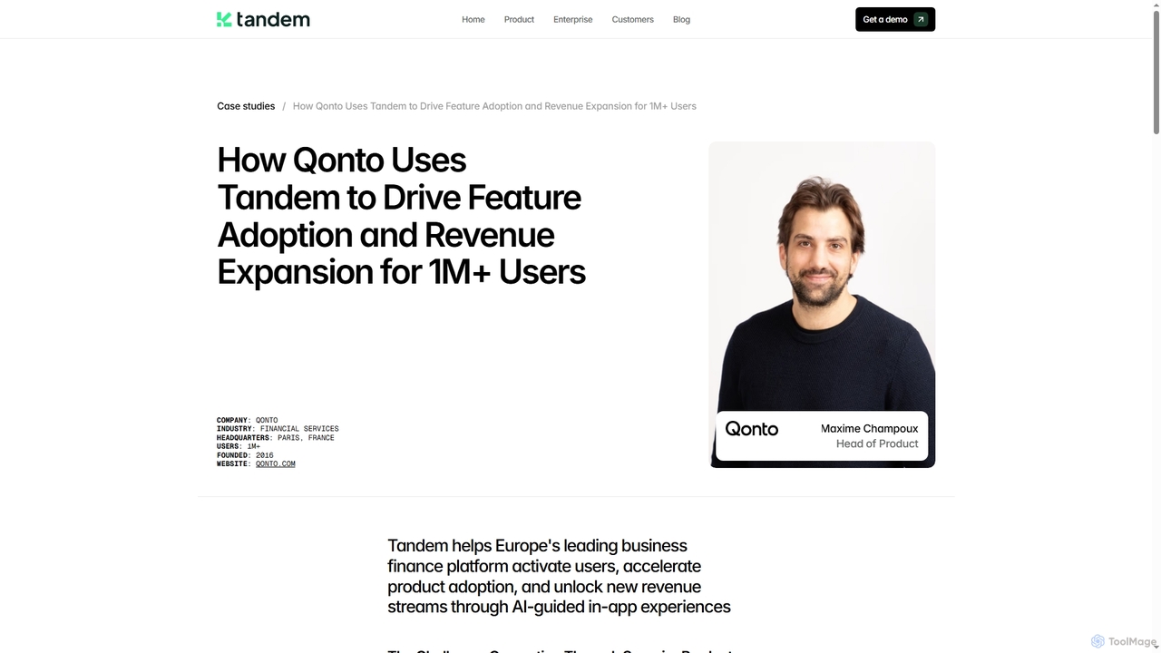 How Qonto Uses Tandem to Drive Feature Adoption and Revenue Expansion for 1M+ Users - My Framer Site for Tandem