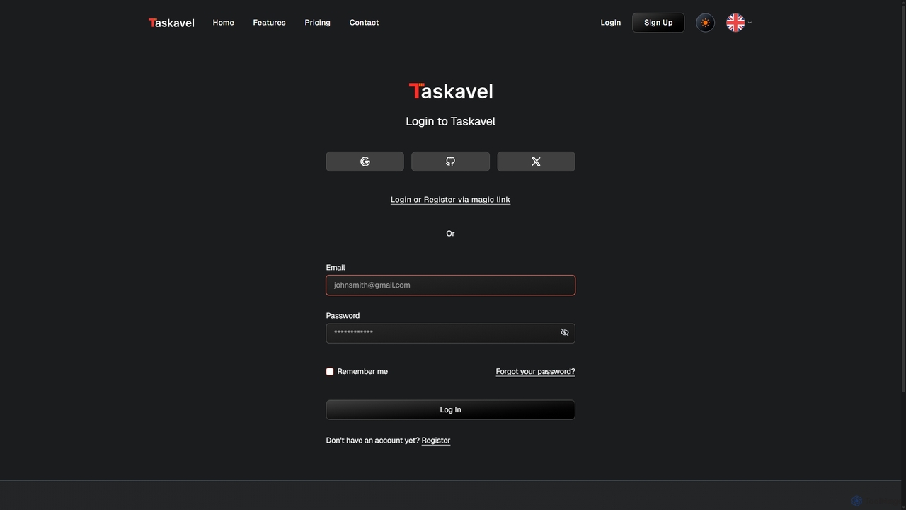 Login - Taskavel-Missing Task and Planning Management for Taskavel