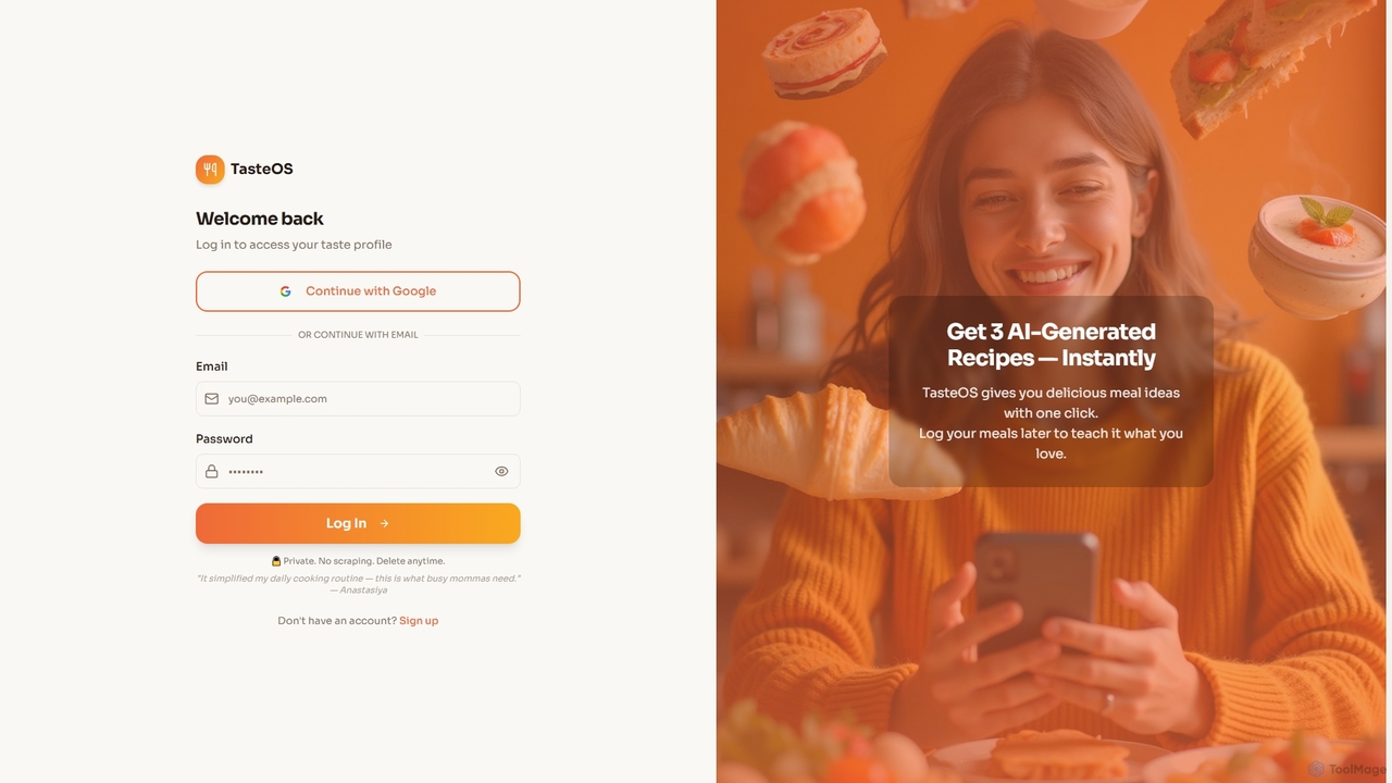Log In | TasteOS - Start Your Taste Journey for TasteOS
