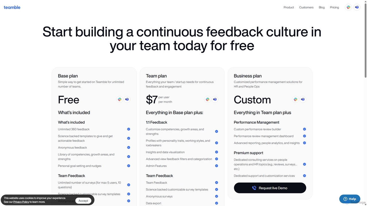 Free Tier, Plans, and Pricing for Teamble