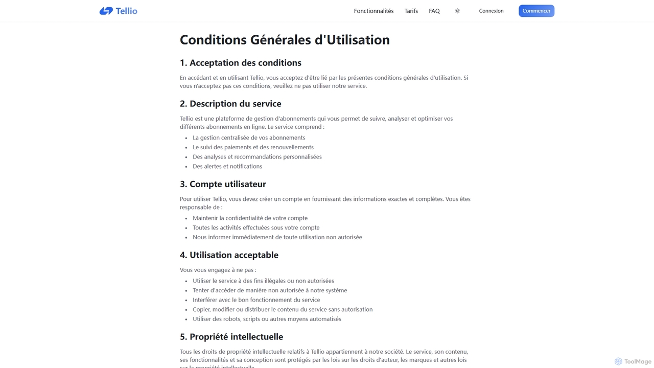 Tellio | Conditions Générales d'Utilisation for Tellio