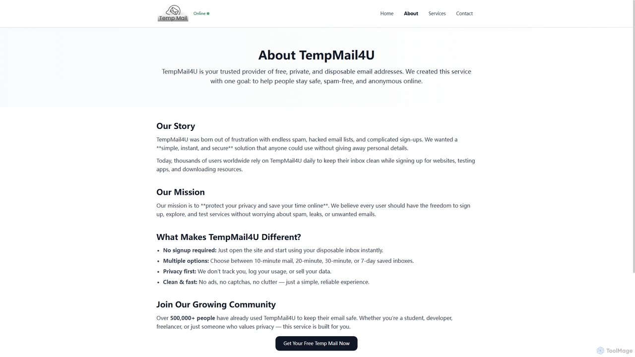 About TempMail4u - Privacy First Temporary Email Service for TempMail4U