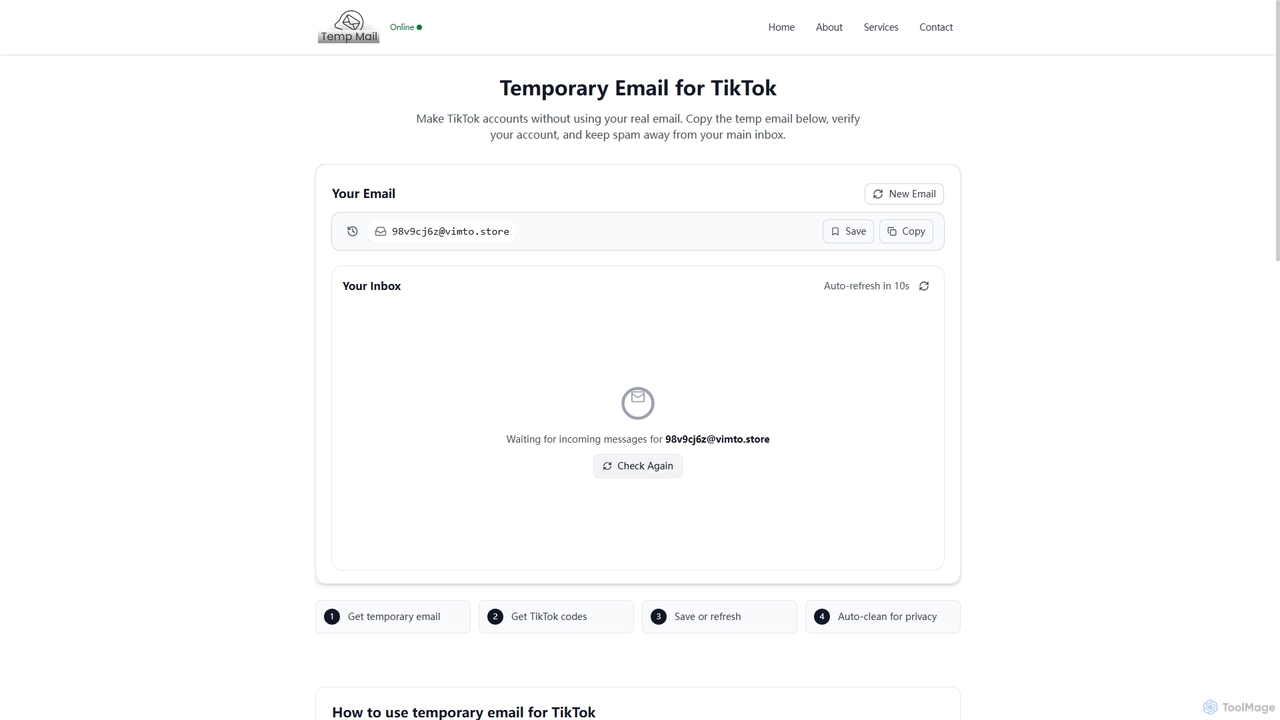 TikTok Temp Email - Free Temporary Email for TikTok Verification for TempMail4U