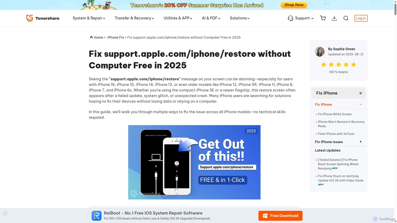 Fix support.apple.com/iphone/restore without Computer Free [2025] for Tenorshare