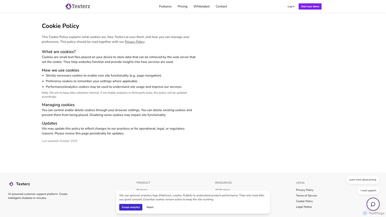 Cookie Policy | Texterz.ai for Texterz