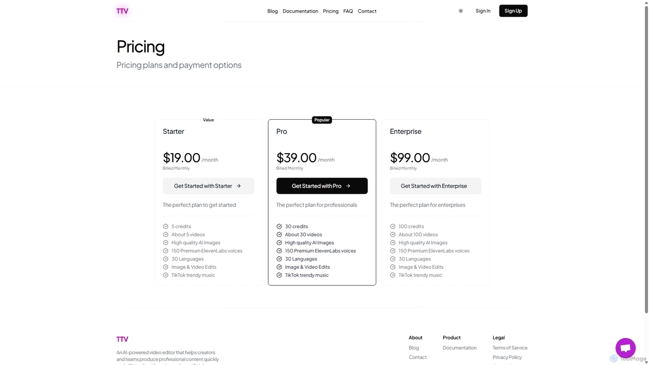 Pricing for TextToVideo.Bot