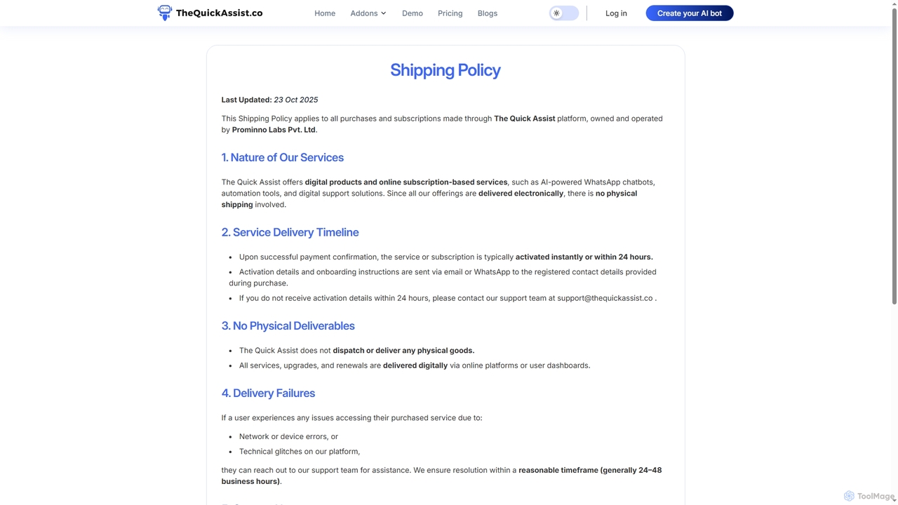 Shipping Policy | TheQuickAssist.co for TheQuickAssist