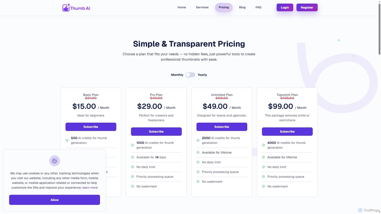 Affordable AI Thumbnail Generator Plans | ThumbAI for Thumb