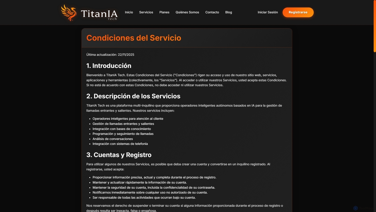 Condiciones del Servicio - TitanIA Tech for Titania