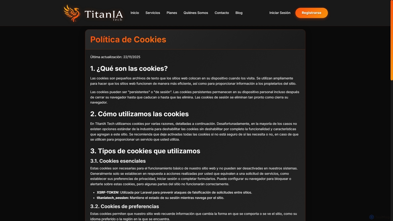 Política de Cookies - TitanIA Tech for Titania