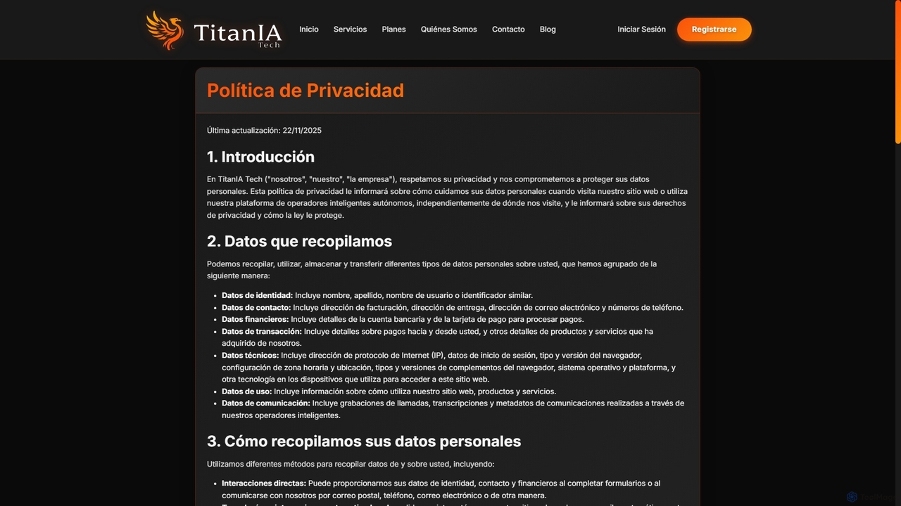 Política de Privacidad - TitanIA Tech for Titania