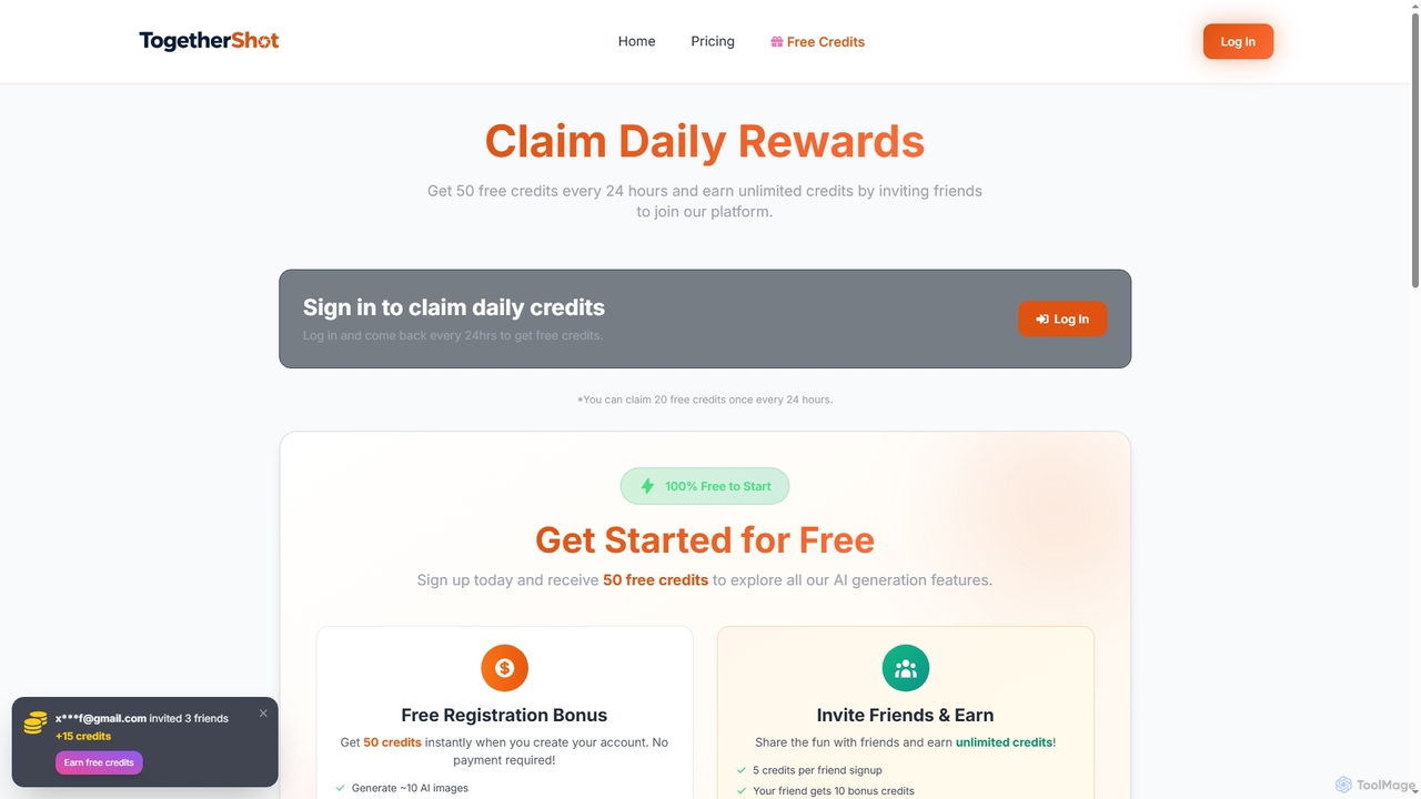 Free Credits - Claim Daily Rewards & Referral Credits for TogetherShot