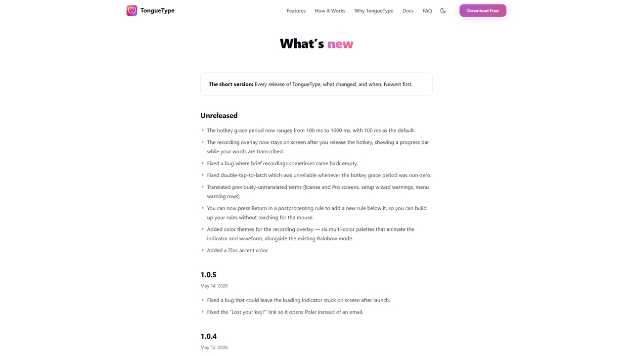 Changelog | TongueType for TongueType