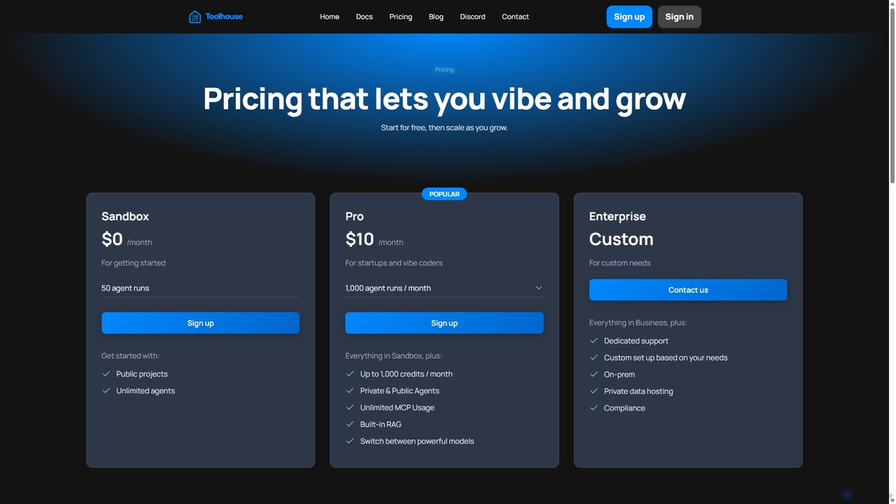 Toolhouse - Pricing for Toolhouse