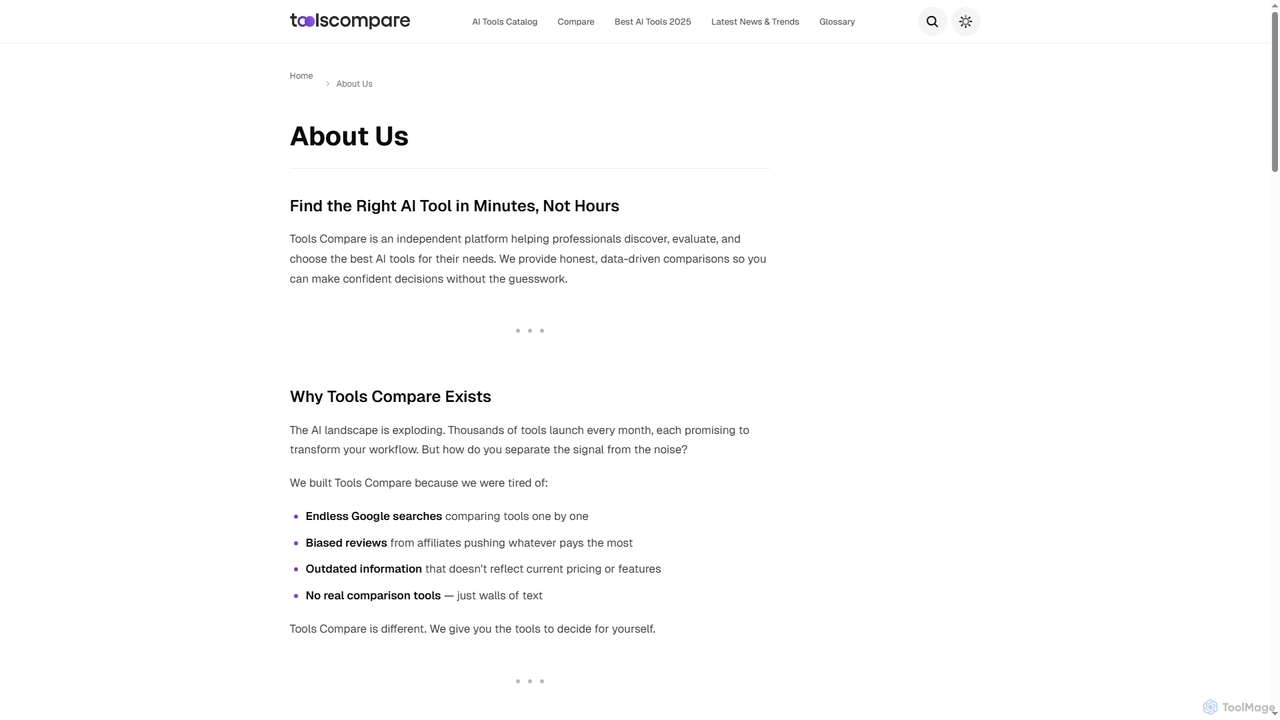 About ToolsCompare.AI | Tools Compare - AI Tools Comparison & Reviews for Tools Compare