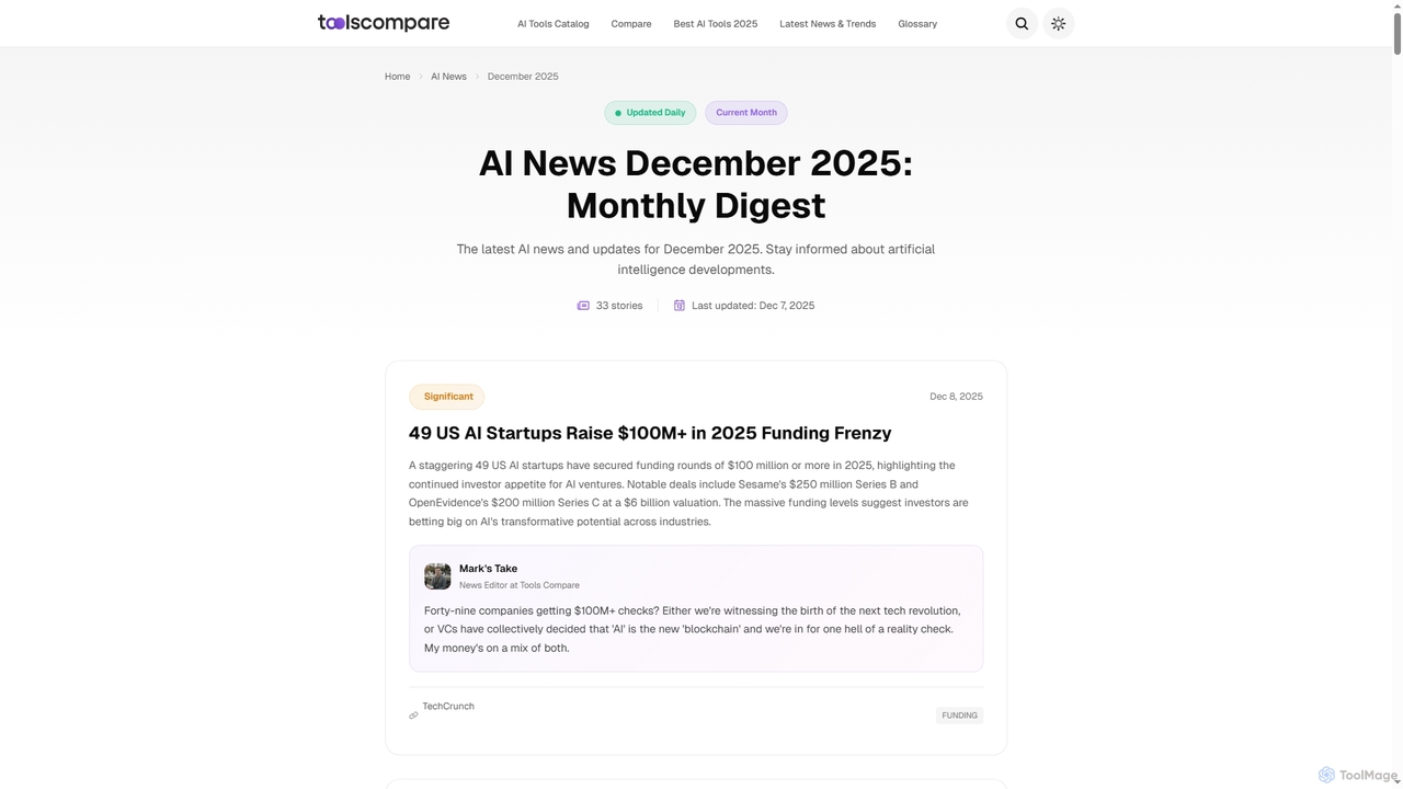 AI News December 2025: Monthly Digest | Tools Compare - AI Tools Comparison & Reviews for Tools Compare