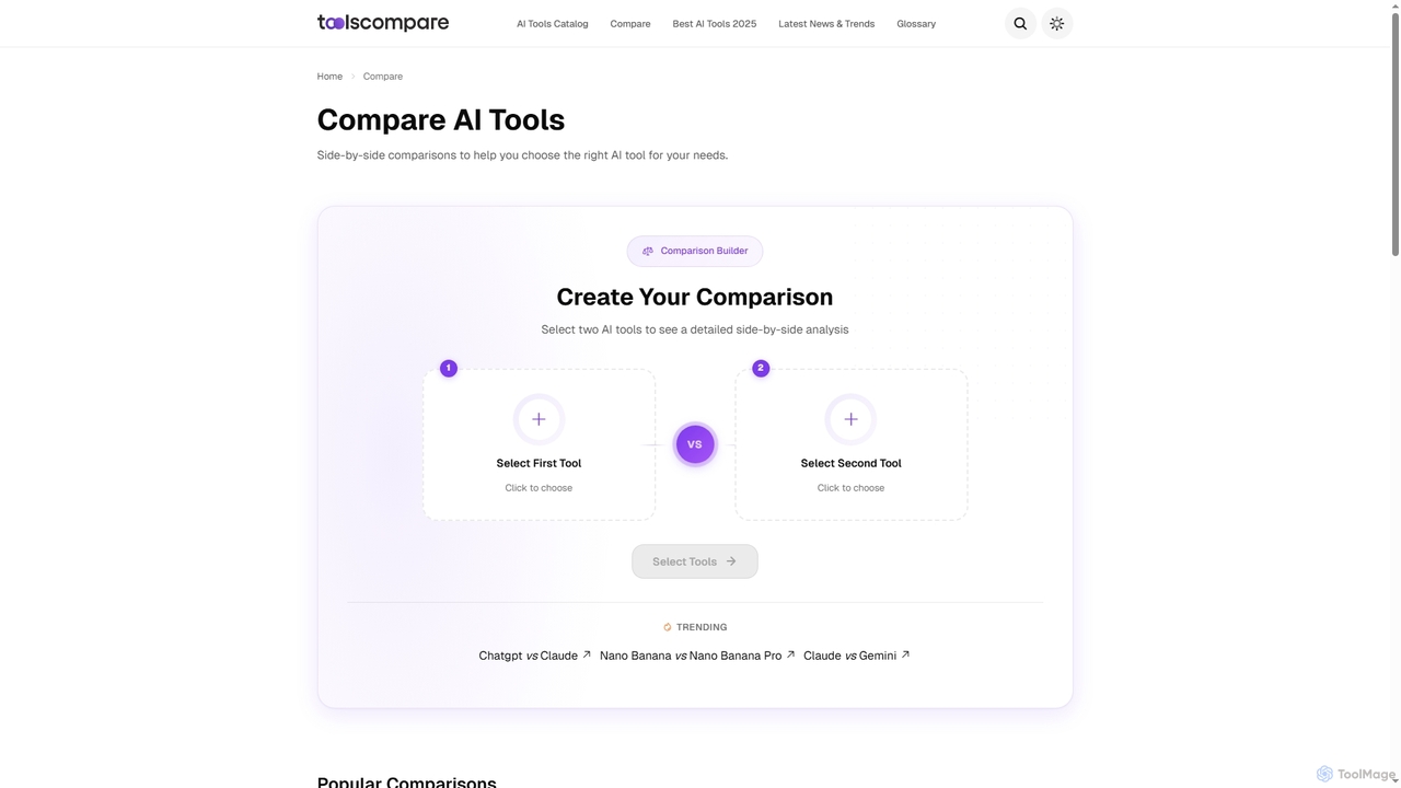 Compare AI Tools — Side by Side Comparisons | Tools Compare - AI Tools Comparison & Reviews for Tools Compare