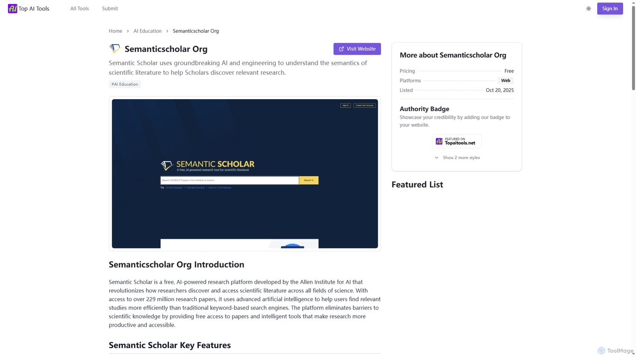 Semanticscholar Org | Top AI Tools for Top AI Tools