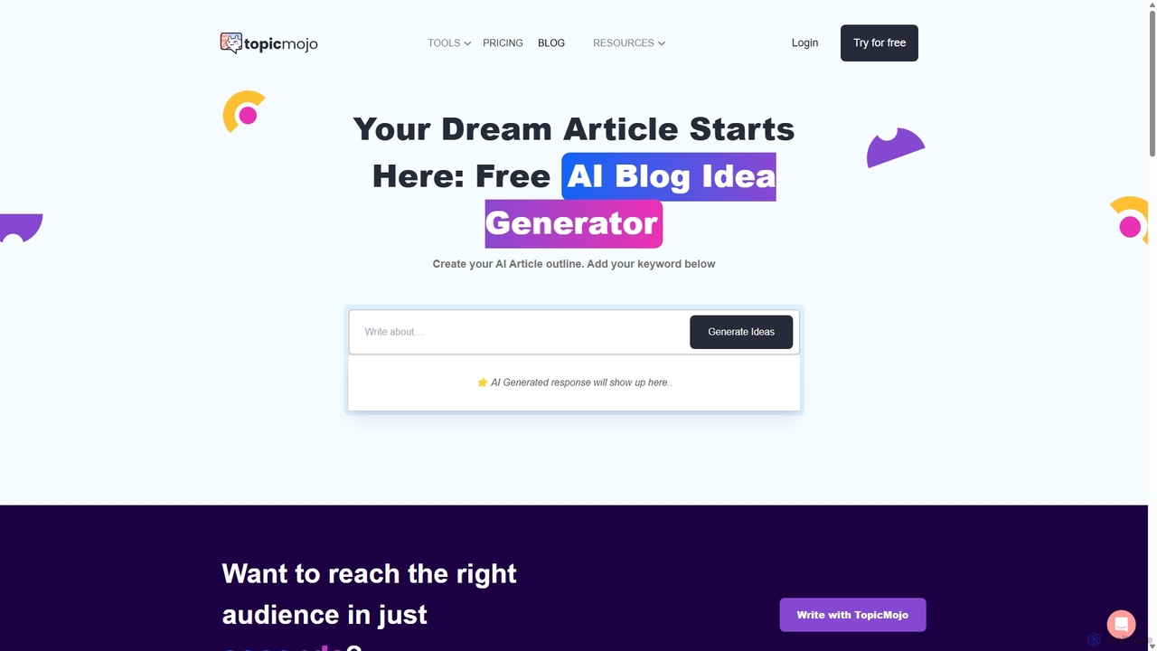 Blog Post Topic Idea Generator (Free Tool) for TopicMojo
