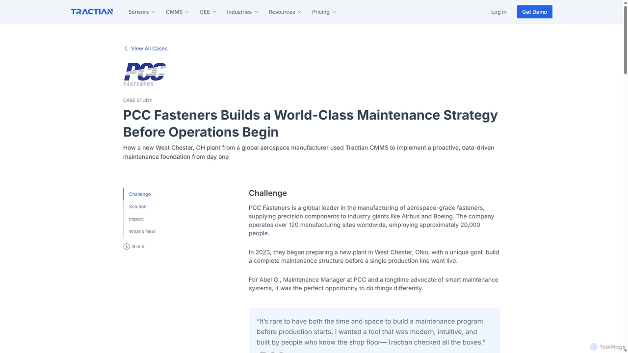 PCC Fasteners Builds a World-Class Maintenance Strategy Before Operations Begin for Tractian