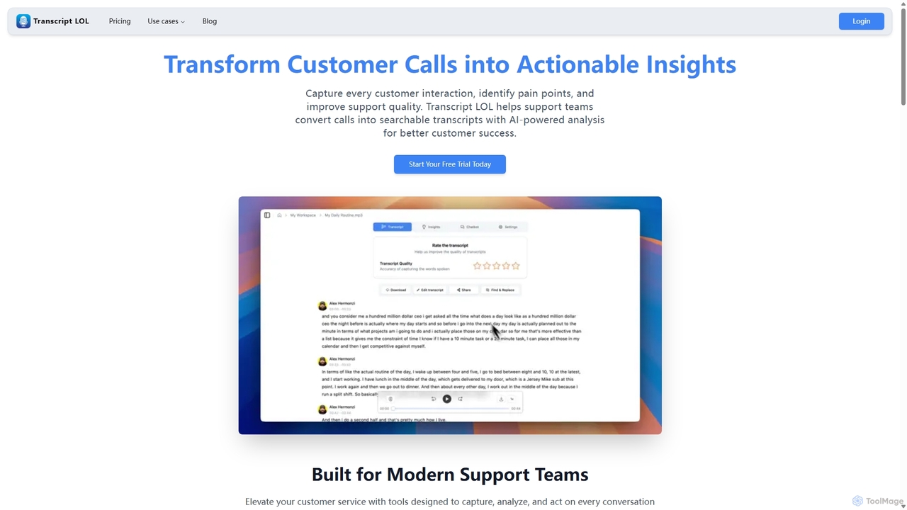 Customer Support Call Transcription & Analysis | Transcript LOL for Transcript LOL