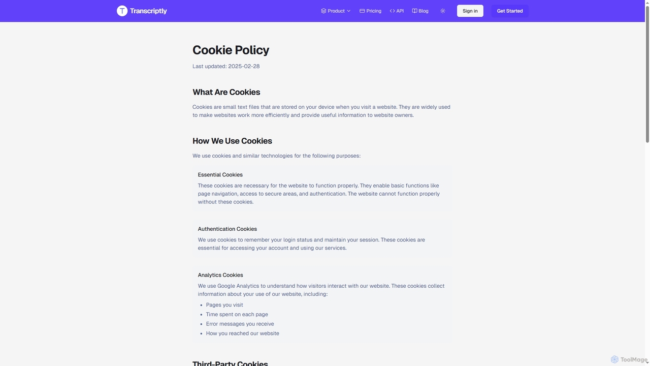 Cookie Policy - Transcriptly | Transcriptly - Audio & Video to Text Converter for Transcriptly