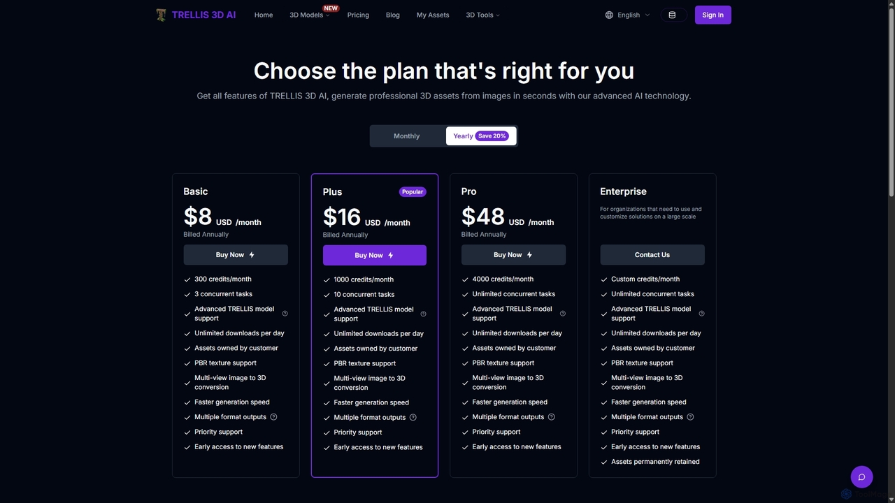Pricing | Trellis 3D for TRELLIS 3D AI