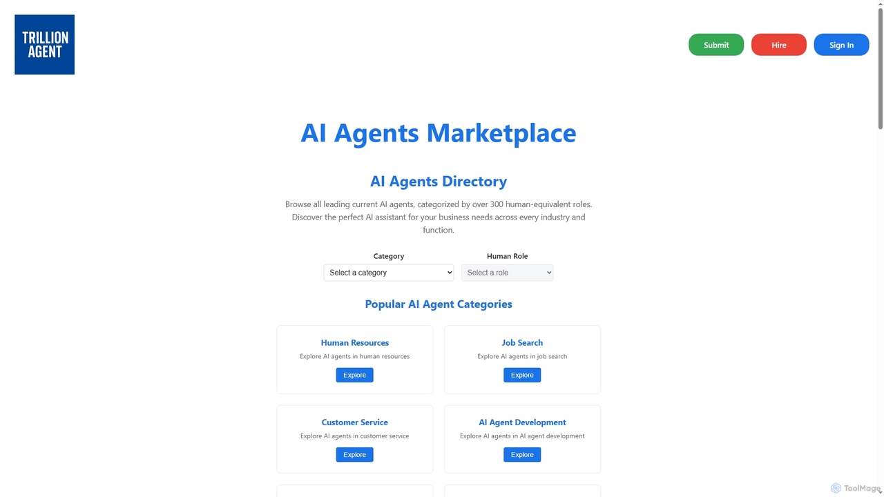 AI Agents Directory - Browse 300+ Human-Equivalent Roles | TrillionAgent for TrillionAgent