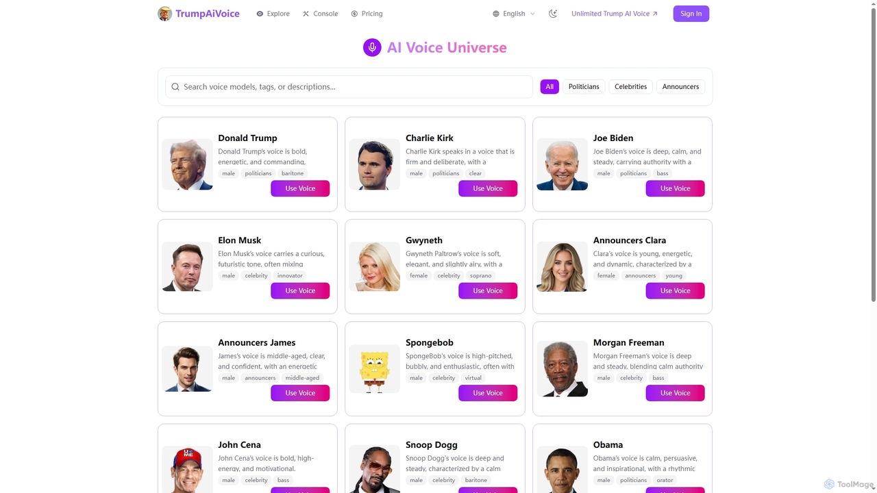 AI Voice Model Universe | A collection of AI Voice Models for TrumpAiVoice