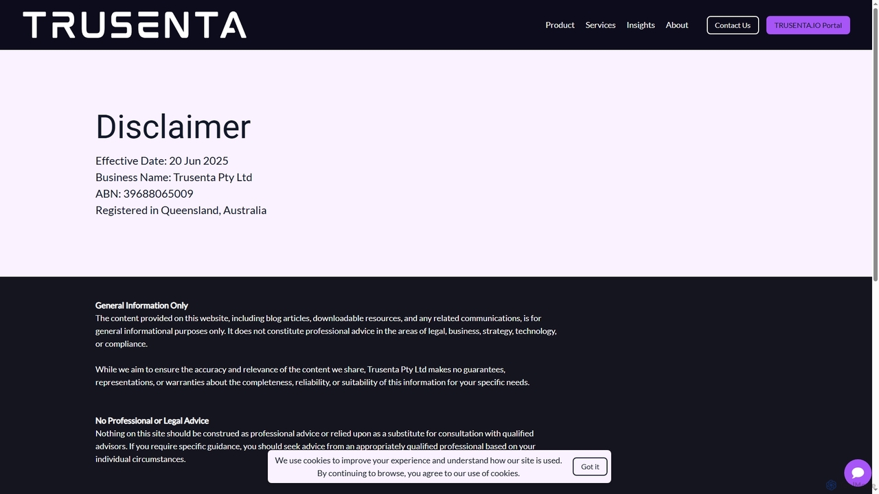 Website Disclaimer | AI Strategy & Governance | Trusenta for Trusenta