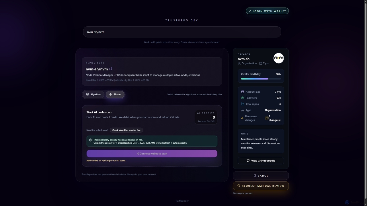 nvm-sh/nvm TrustScore | TrustRepo for Trustrepo