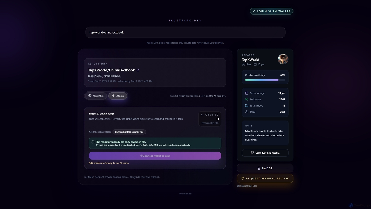 TapXWorld/ChinaTextbook TrustScore | TrustRepo for Trustrepo