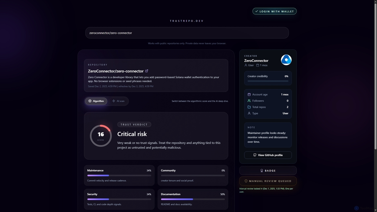 ZeroConnector/zero-connector TrustScore | TrustRepo for Trustrepo