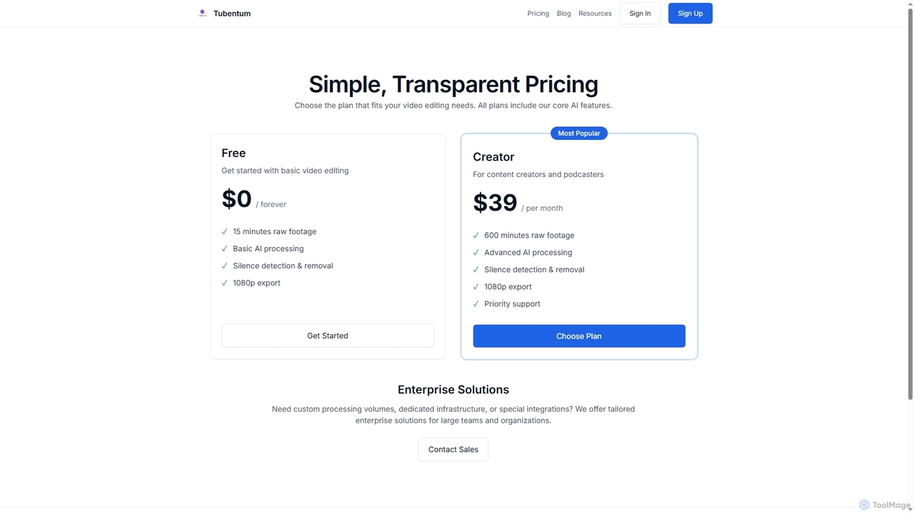 Pricing · Tubentum for Tubentum